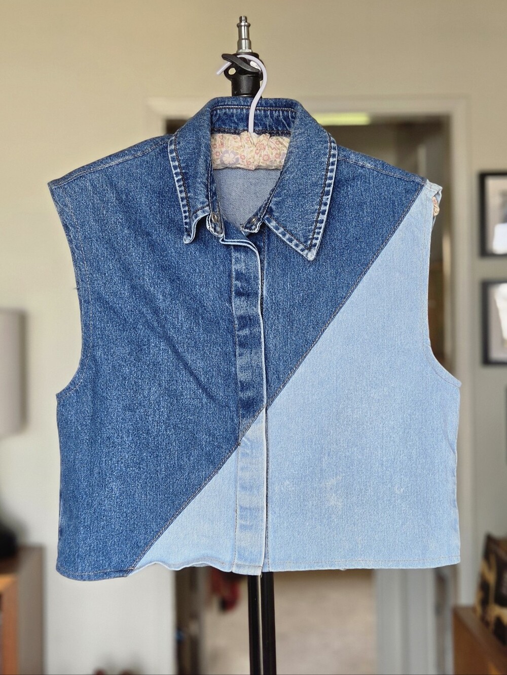 MFA Two-Tone Cropped Button Denim Vest